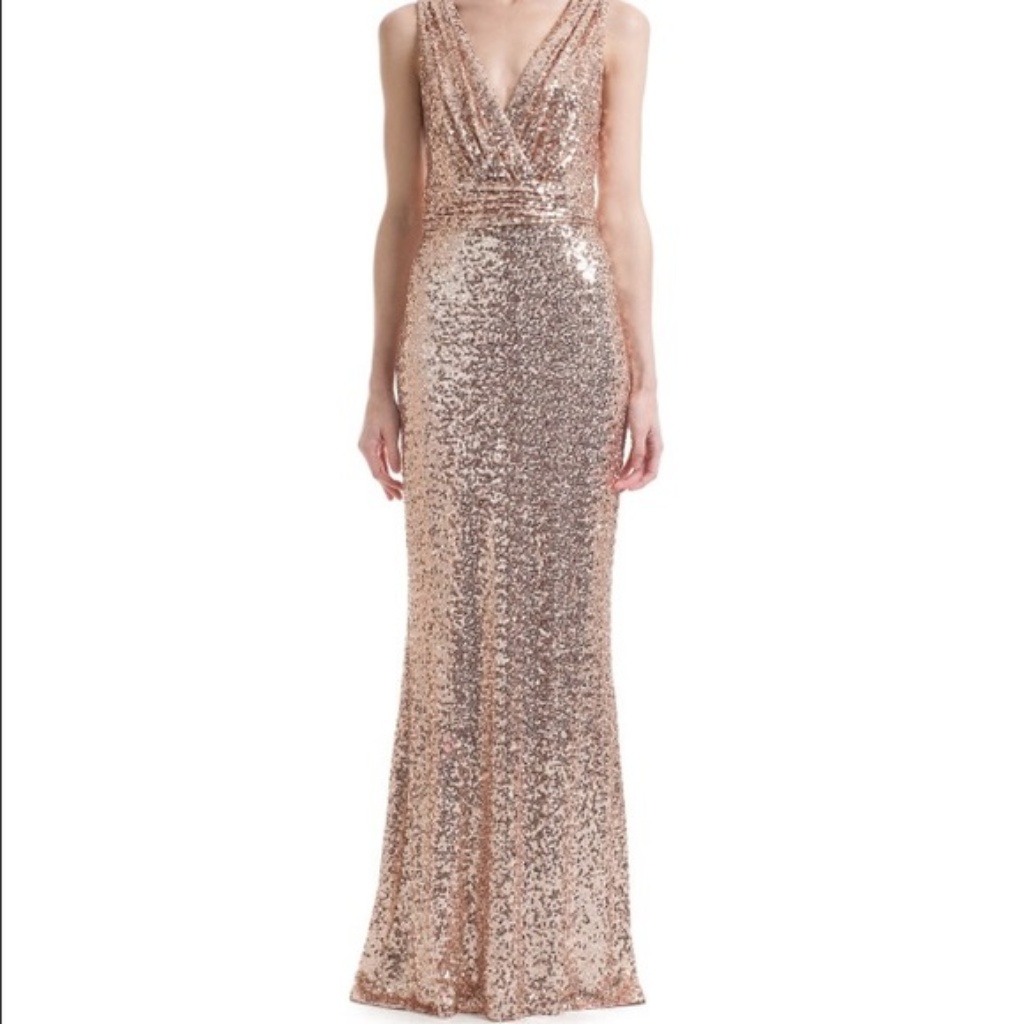 Belle Badgley Mischka Dress Rose Gold Sequin Dress